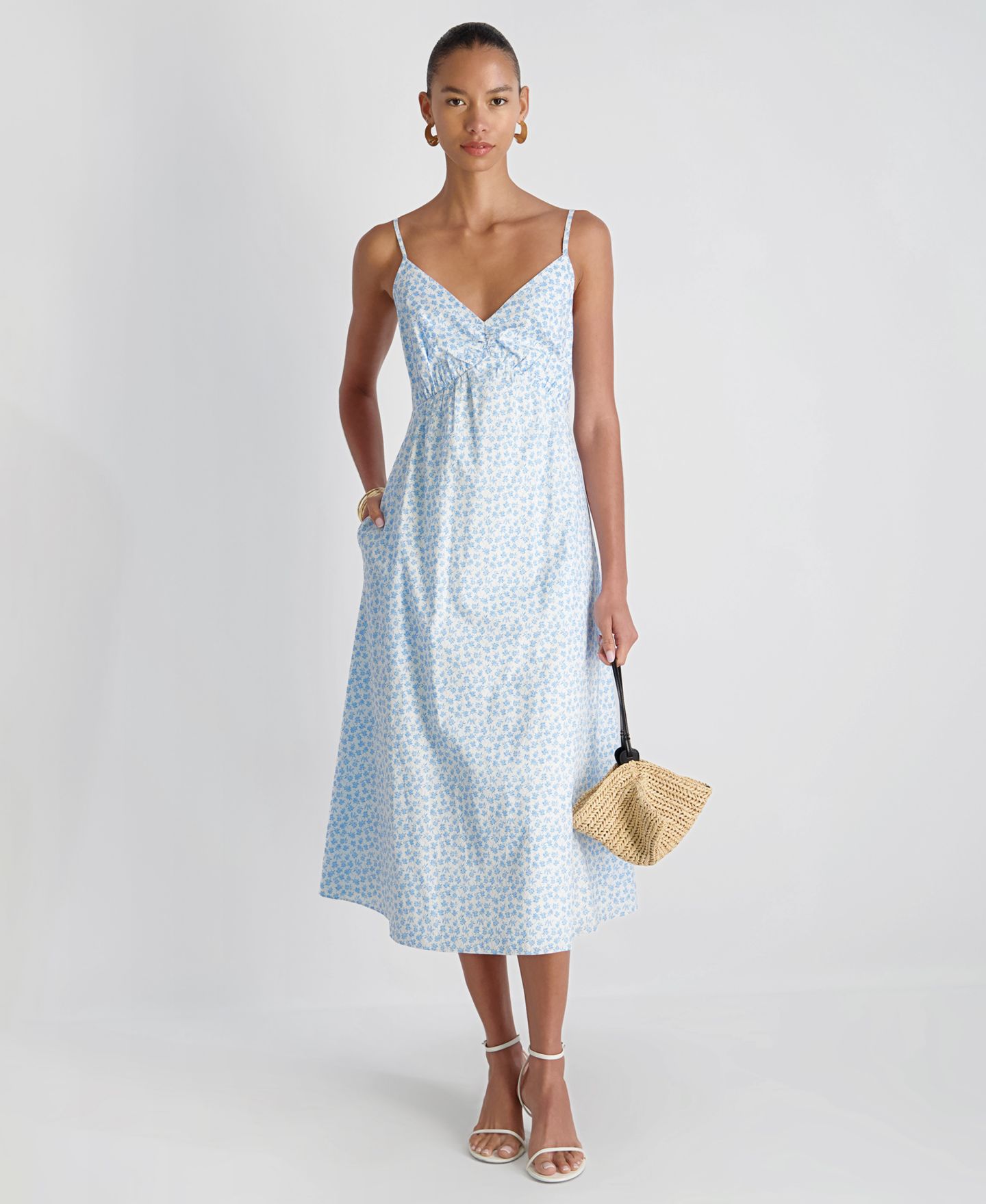 Женское платье French Connection Floral Print Midi, цвет: Белый / Синий — фото 2
