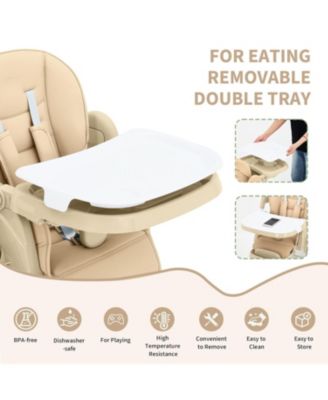 Foldable High Chair for Babies and Toddlers,PU Leather Highchair with Adjustable Backrest,Footrest,Seat Height,Removable Tray