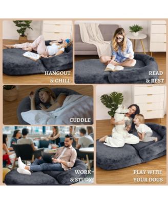 Human Giant Dog Bed for People Adult, Foldable Lazy Sofa Bed for Men Women and Pets, Washable Corduroy Nap Bed