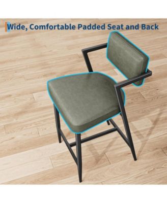 Bar Stools Set of 4 with Armrests,Counter Height Bar Stools of 4 with Backrest,Footrest,Thick Cushion and Thickened Metal Legs for Island