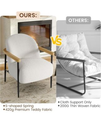 Comfy Chair Set of 2, Modern Accent Chairs with Teddy Fabric, Wood Arms and Metal Frame