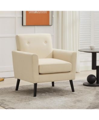 Mid Century Modern Fabric Accent Chair, Wingback Armchair with Wood Legs