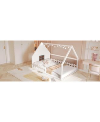 Full Size Wood House Bed Window Fence