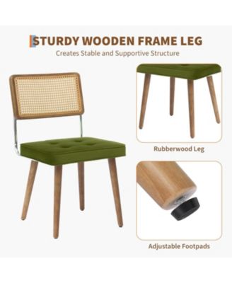 Natural Rattan Dining Chairs Set of 4, Upholstered Boho Chairs with Wood Frame