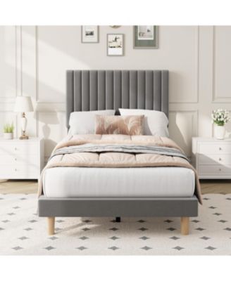 Iron + MDF Vertical Stripe Bed Frame, Upholstered, Modern Design, No Box Spring, Sturdy Construction