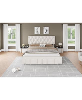 Bed Frame with Diamond Tufted Headboard & Storage Drawer, Upholstered Platform, Wood Slats, Noise-Free, No Box Spring