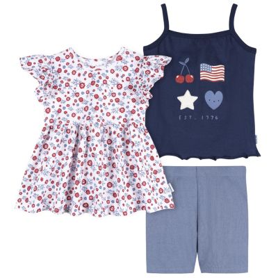 Baby Girls 3-Piece T-Shirts and Shorts, Usa, 24 Months