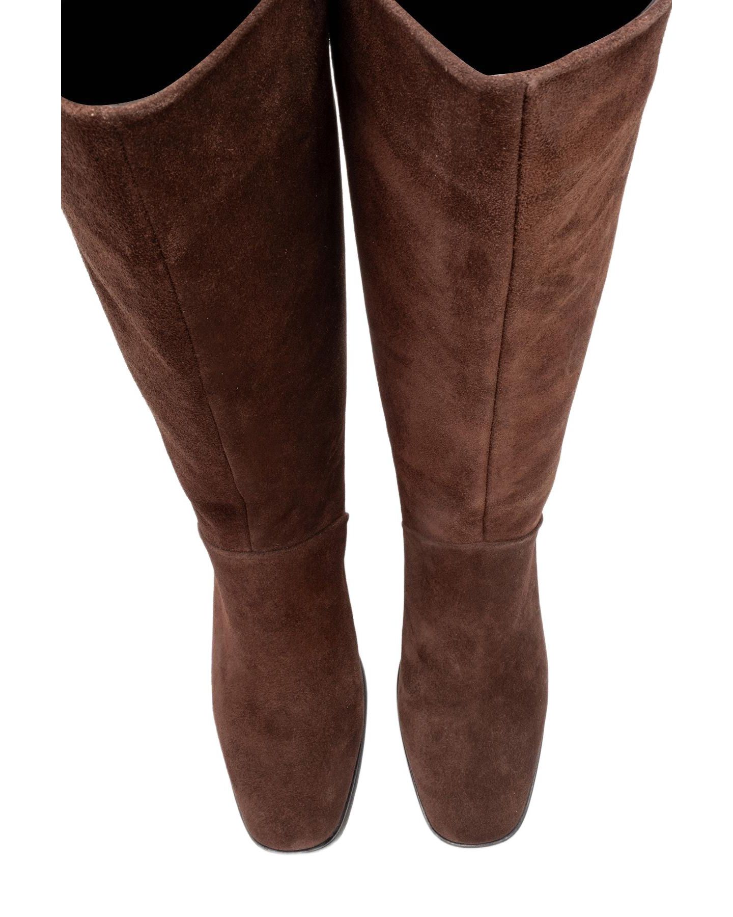 Женские ботинки Forever & Always Shoes Taly Leather Block Heel Knee High, цвет: Коричневый замшевый — фото 3