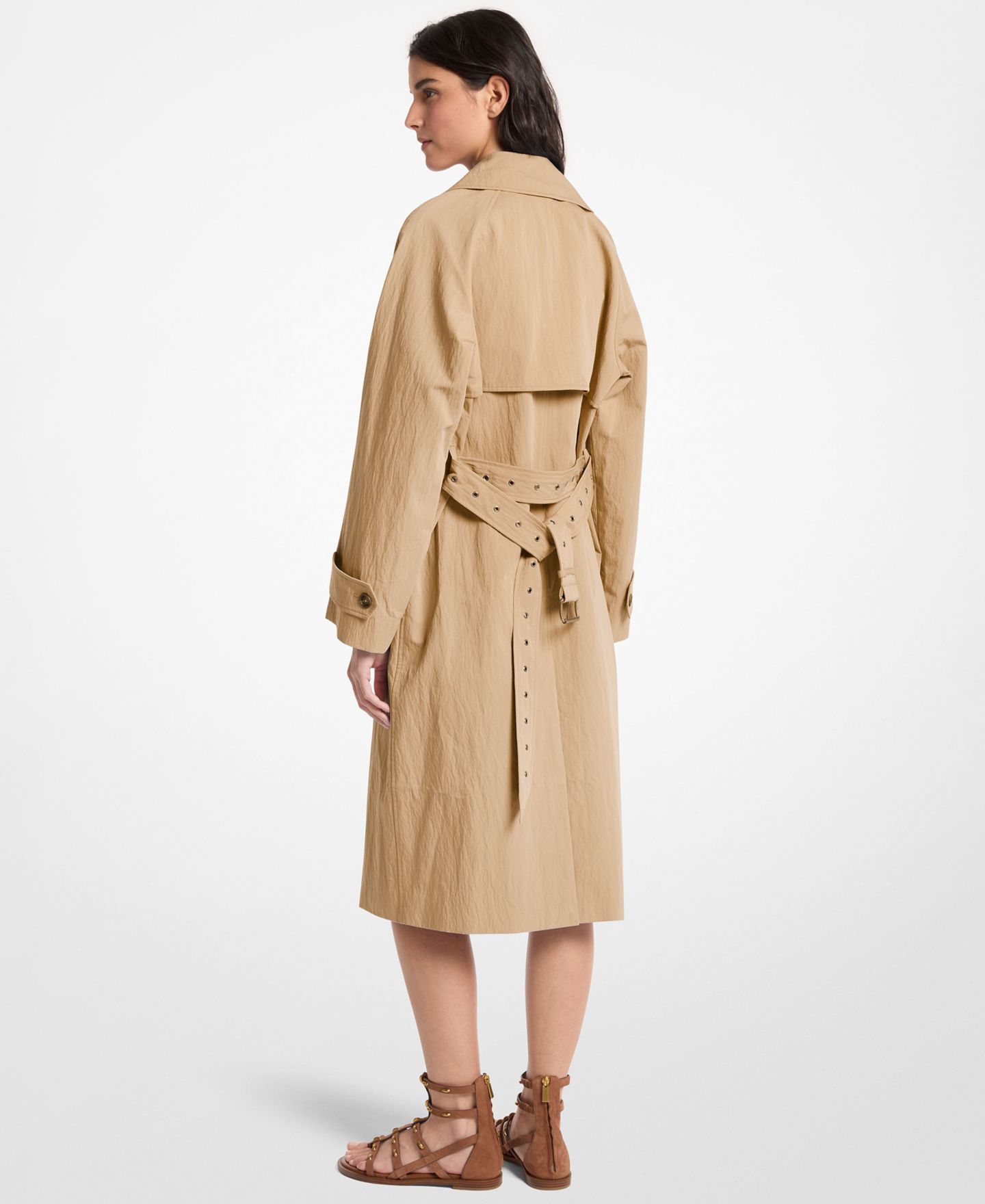 Женское пальто Michael Kors Collared Neck Oversize Belted Trench, цвет: Хаки — фото 3