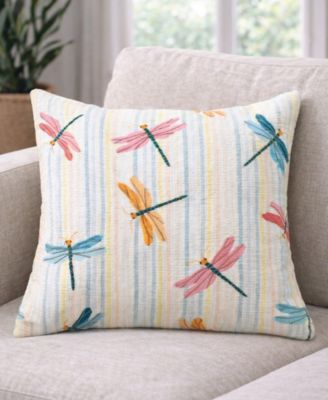 Dancing Dragonflies Printed Embroidered Decorative Pillow, 20" x 20"