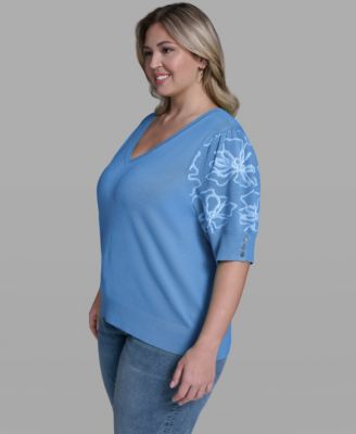 Plus Size Floral Printed Sleeve Sweater