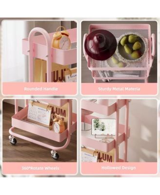 3-Tier Metal Rolling Utility Cart with Wheels Mobile Storage Organizer Trolley