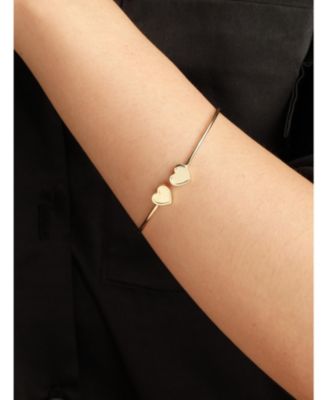 Double Sweet Heart Bangle Bracelet in 14K Gold, Fits Small to Medium Wrist, Approx. 3.9 grams.