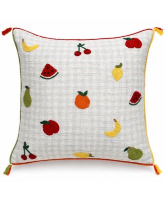 Tiny Fruits Spring Plaid Embroidered Decorative Pillow, 20" x 20"