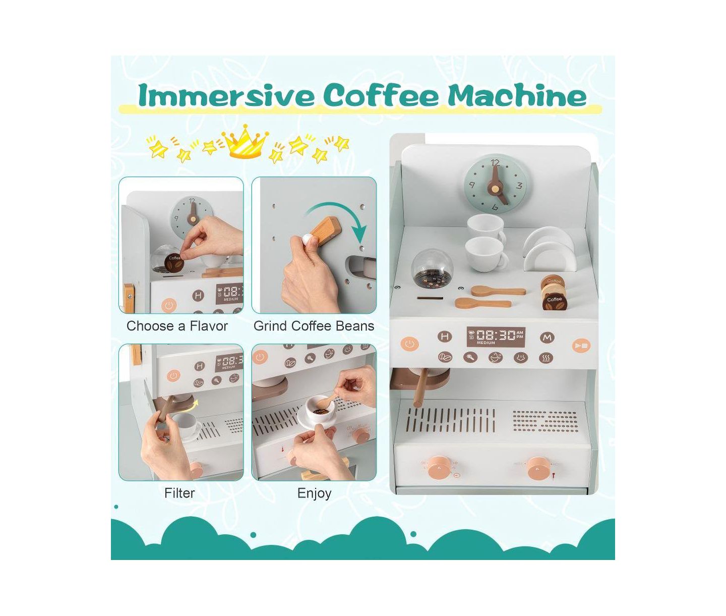 Детский игровой набор HONGGE Grocery Store Interactive Vending Machine Wooden Playset, Ages 3+ — фото 8