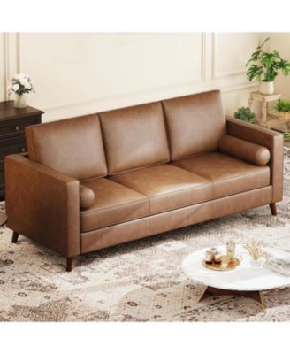 Leather Sofa for Living Room, Mid-Century Modern Couch with Deep Seats, Faux Leather Couch, 3 Seat Sofa with Removable Cover