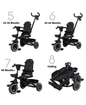 8-in-1 Folding Kids Tricycle Stroller with Adjustable Push Handle, Convertible Toddler Trike, Pink