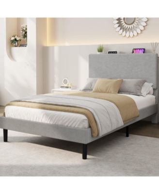 Twin Size Corduroy MDF Bedhead Storage Bed, Upholstered Frame, Spacious Storage, Comfortable Mattress, No Box Spring Needed