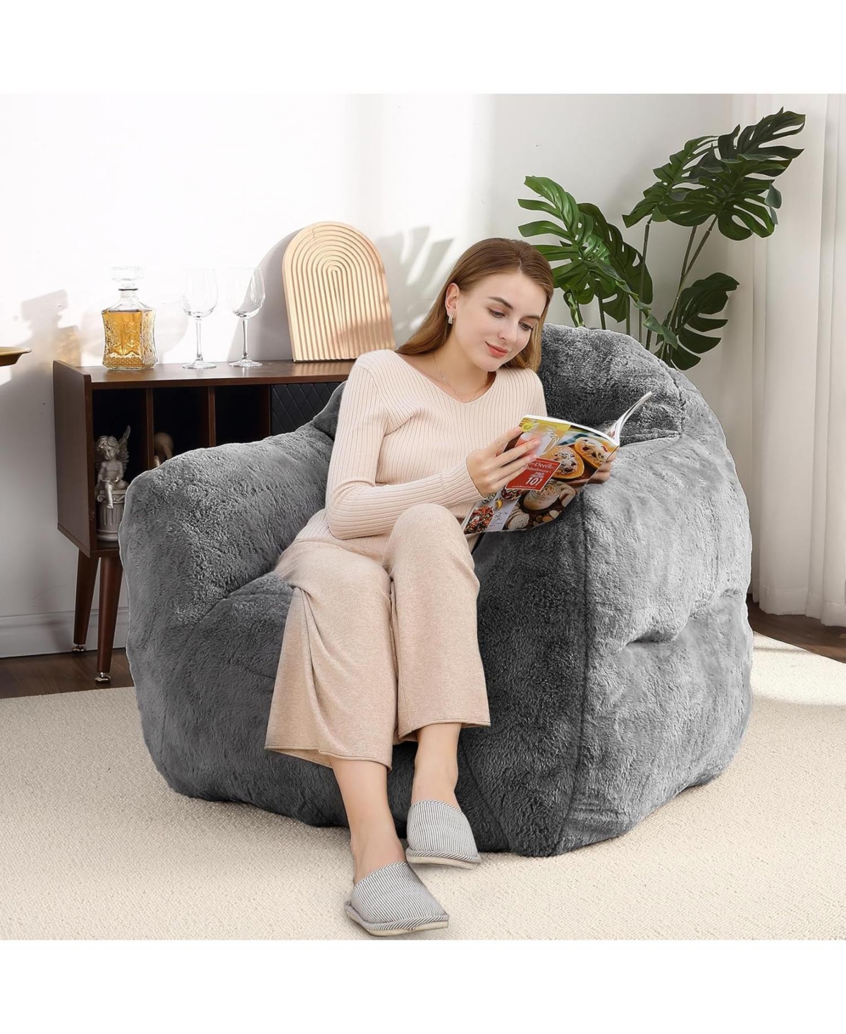 gaomon 39" Bean Bag Chair with Armrests, High-Density Foam Floor Sofa for Adults & Kids, Comfy Living Room Seat