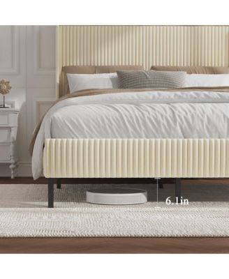 Metal Platform Bed Beige Charging Station 2 USB Ports Noise Free No Box Spring Needed