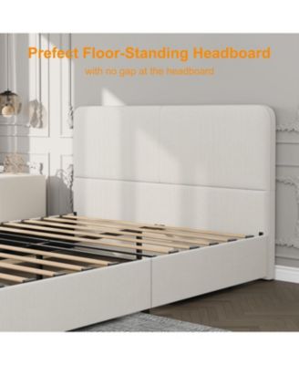 Queen Size Double Drawer Soft Bag Bed, Corduroy White Upholstered Bed with Storage, Soft and Comfortable Mattress, No Box Spring Needed