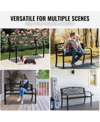  Metal Outdoor Garden Bench with Backrest and Armrests