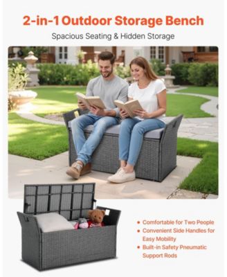 PE Rattan Outdoor Storage Bench for Two with Cushion