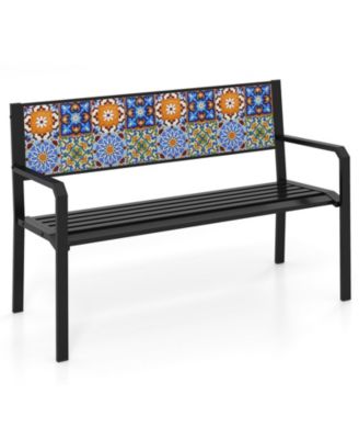  Patio Metal Bench Classic Slatted Loveseat for 2-3 People w/ Curved Seat