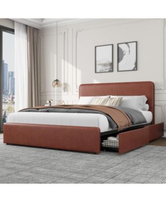 Queen Size Double Drawer Soft Bag Bed, PU  Upholstered Bed with Spacious Storage, Soft and Comfortable Mattress, No Box Spring Needed