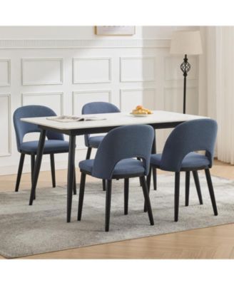 Dining Chairs Set of 2, Modern Fabric Upholstered Kitchen Side Chairs with Curved Backrest and Wood Leg