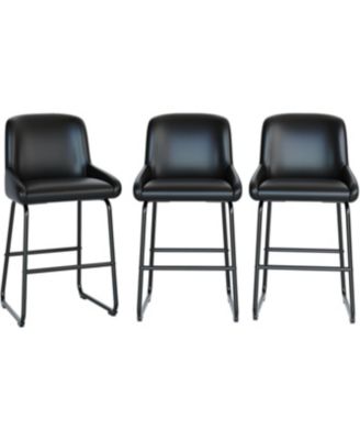 Bar Stools Set of 3,PU Leather Counter Height Barstools with Back and Footrest,Upholstered Bar Chairs for Dining Room Kitchen Island