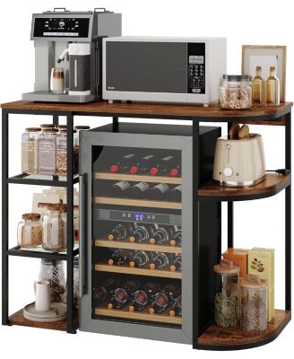 46.9in Mini Fridge Stand with Storage Shelf, 6-Tier Microwave Stand & Coffee Bar Organizer with 4 Power Outlet and Air Switch