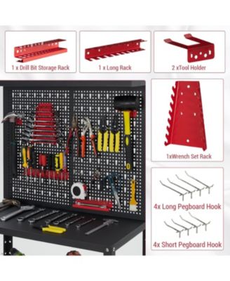Heavy Duty Garage Workbench with Pegboard,32" Adjustable Garage Workbench with Tool Organizer,Industrial Metal Work Table with Shelves
