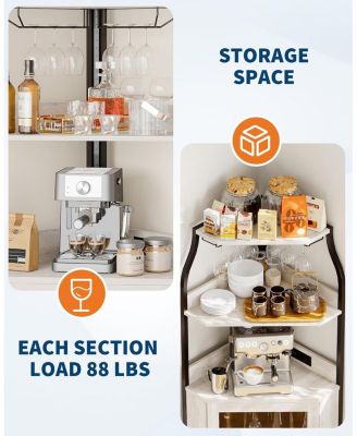 72in Corner Wine Cabinet with Power Outlet, Industrial Wine Cabinet w/LED Strip&Glass Holder, 5 Tiers Liquor Cabinets Bar for Home, Small Space