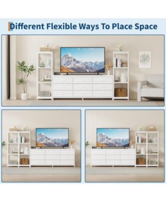 TV Stand Dresser for 75 Inch TV, Large Entertainment Center with Fabric Drawers & 4 Tier Storage Shelves