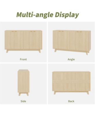 Fluted Accent Buffet Cabinet with Storage, 4 Doors Sideboard Buffet, Mid Century Modern Accent Cabinet with Adjustable Shelves, Console Table