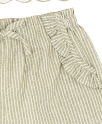 Baby Girls' Flutter Cap Sleeve Top and Stripe Olive Shorts, 2-Piece Set