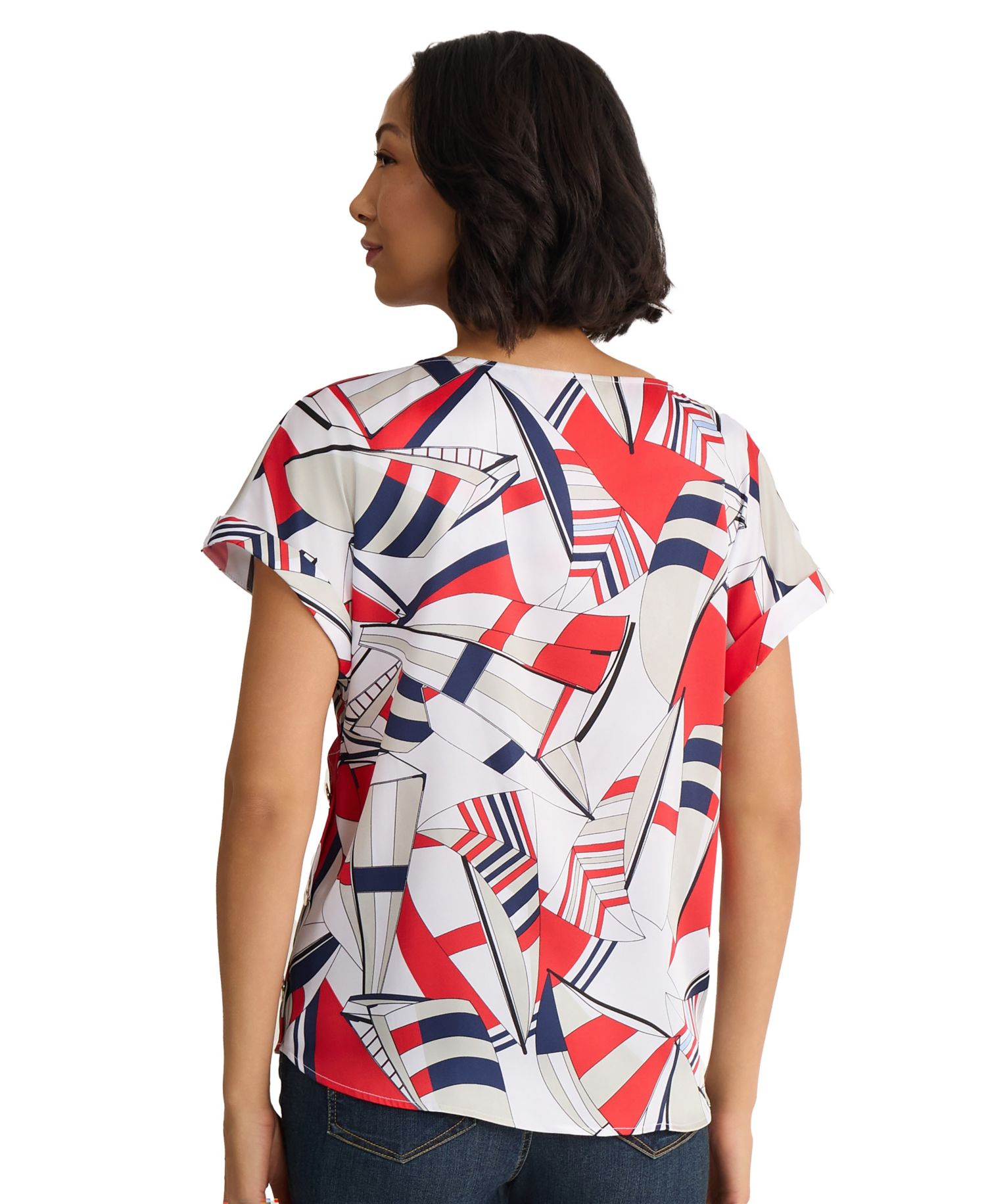 Petite Short-Sleeve Boat Neck Blouse