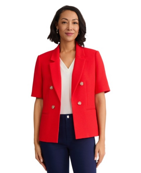 Женские Jones New York Women's Short-Sleeve Faux Double-Breasted Blazer