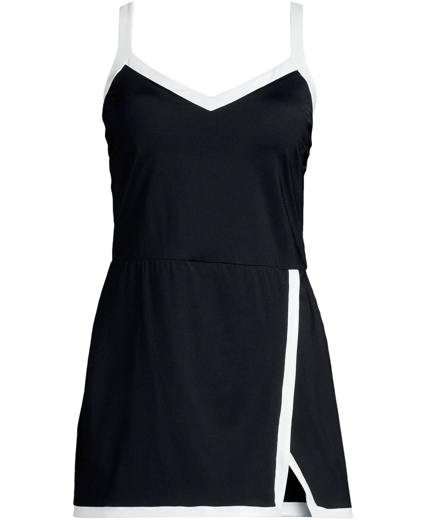 Женское платье Lands' End V-neck Wrap Skirt Swim Dress, цвет: Чёрный / Белый — фото 4