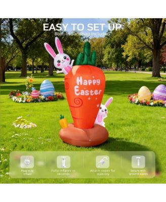 7 ft Inflatable Easter Bunny with LED Lights and Carrot for Yard and Garden