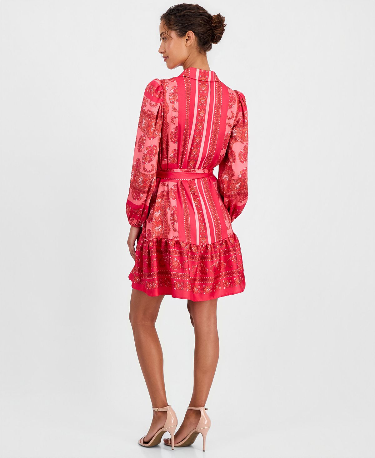 Anne Klein Women's Long-Sleeve Scarf-Print Twill Shirt-Dress view 5 — MAYCSS fashion products