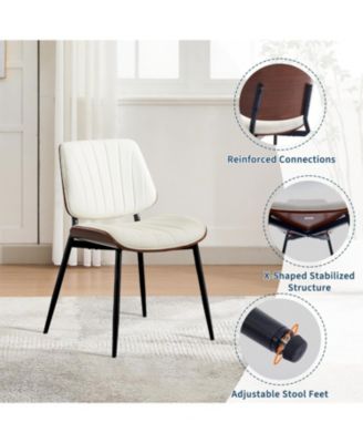 Dining Chairs Set of 4,Mid-Century Modern Upholstered Retro PU Leather Kitchen Chairs with Walnut Bentwood Back and Metal Legs Adjustable