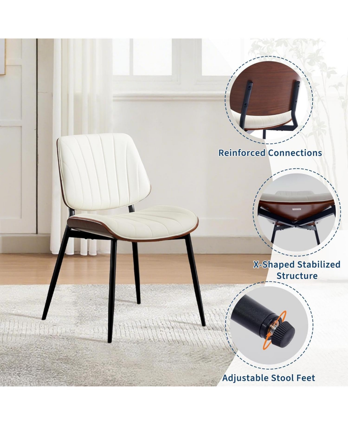 gaomon Dining Chairs Set of 4,Mid-Century Modern Upholstered Retro Pu Leather Kitchen Chairs with Walnut Bentwood Back and Metal Legs Adjustable