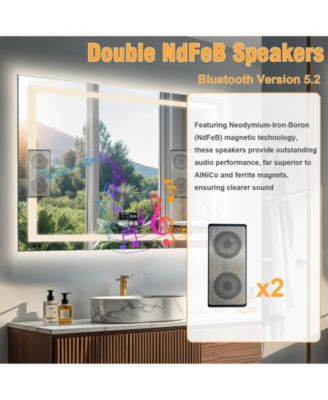 LED Bathroom Mirror Wall-Mounted with Bluetooth Speaker, Vanity Mirror Anti Fog with Memory Function