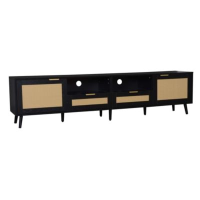 78.8" Cabinet With Storage Rattan TV Stand & Open Shelf