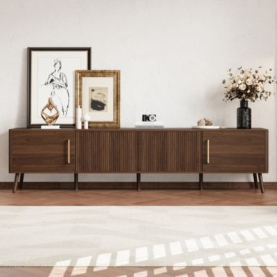 78 inch Modern Cabinet TV Stand with Fluted Door & Cable Management, Soft-Closing Hinges, Solid Wood Legs