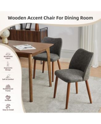 Leather Dining Chairs Set  Upholstered Wingback Chairs with Wood Legs