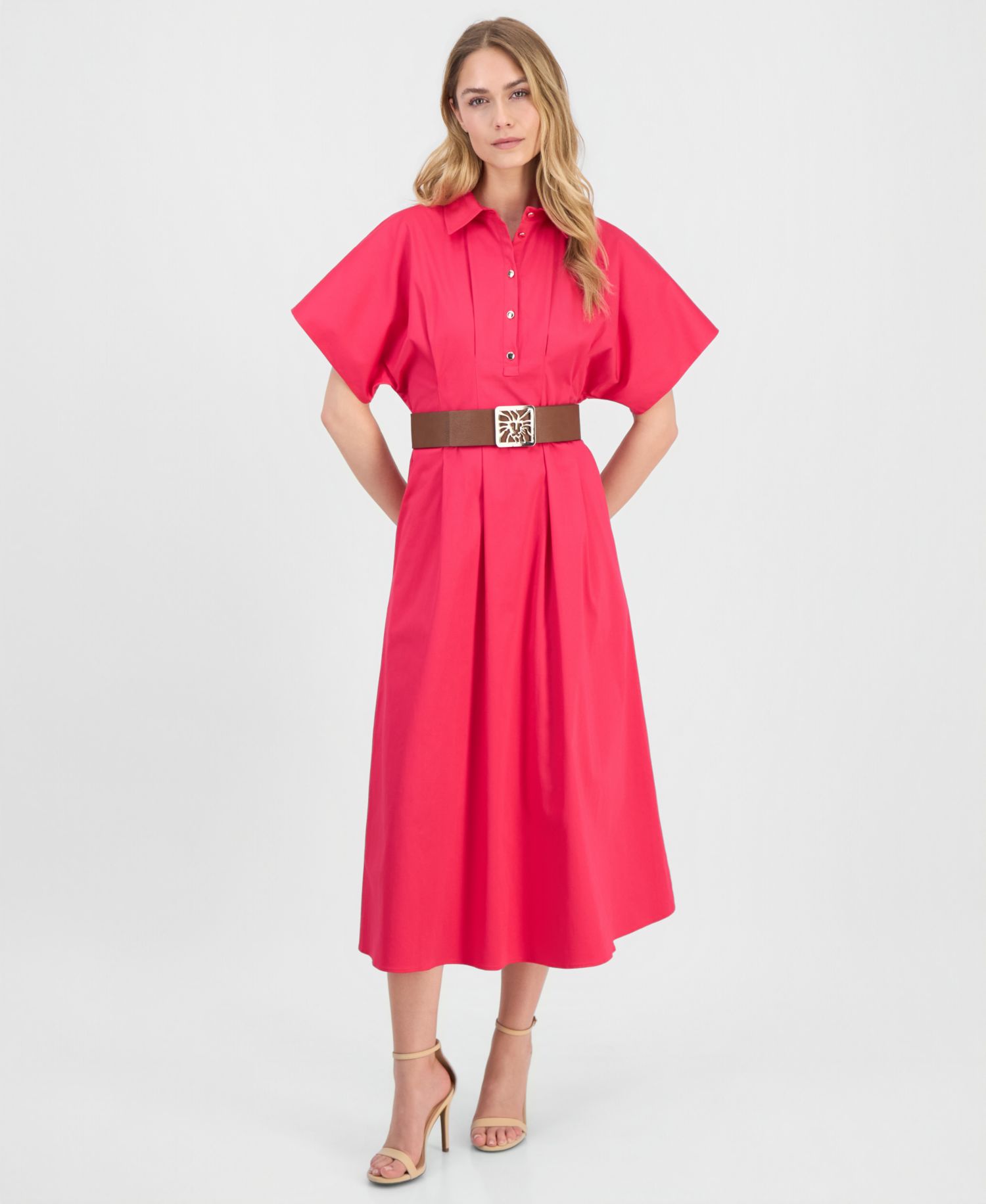 Women's Sateen Belted Shirt-Dress
