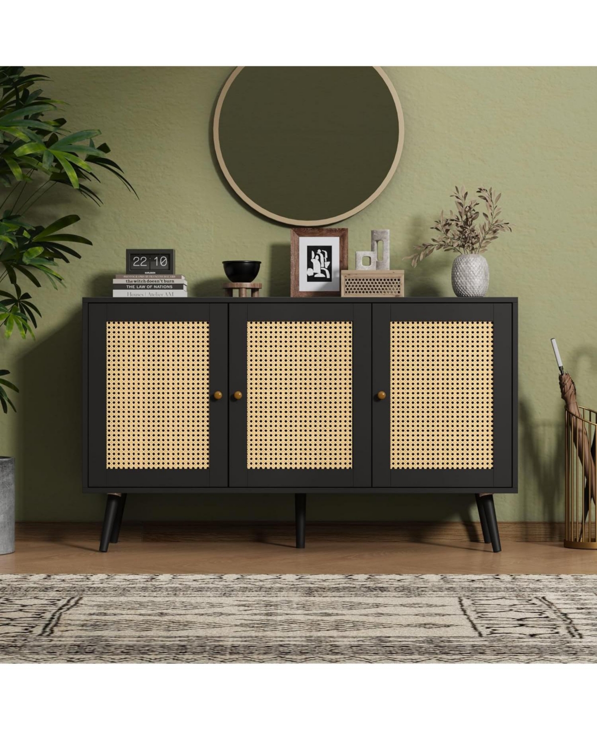 gaomon Buffet Storage Cabinet, 47.2" Rattan Sideboard with Adjustable Shelves, Modern Coffee Bar Credenza for Kitchen, Living Room, Entryway, Din